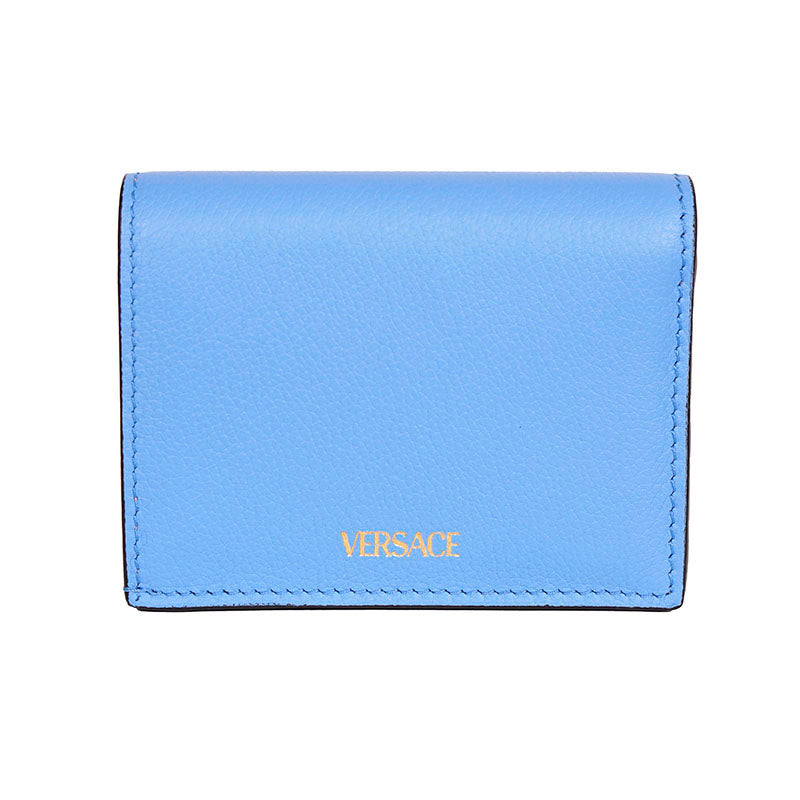 NEW $525 VERSACE Blue Leather LA MEDUSA LOGO Bifold Small COMPACT WALLET NIB