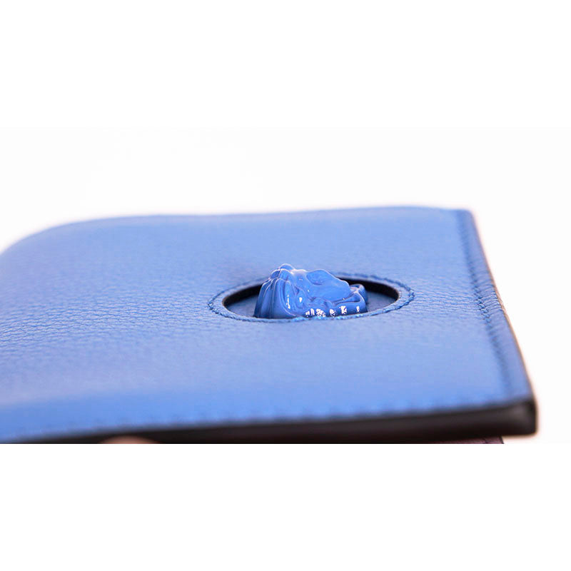 NEW $525 VERSACE Blue Leather LA MEDUSA LOGO Bifold Small COMPACT WALLET NIB