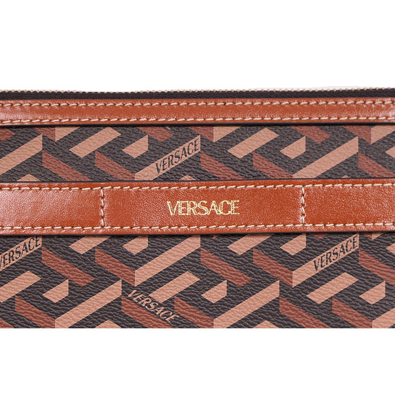 NEW $1,190 VERSACE RUNWAY Caramel LA GRECA Signature Small Pouch CROSSBODY BAG
