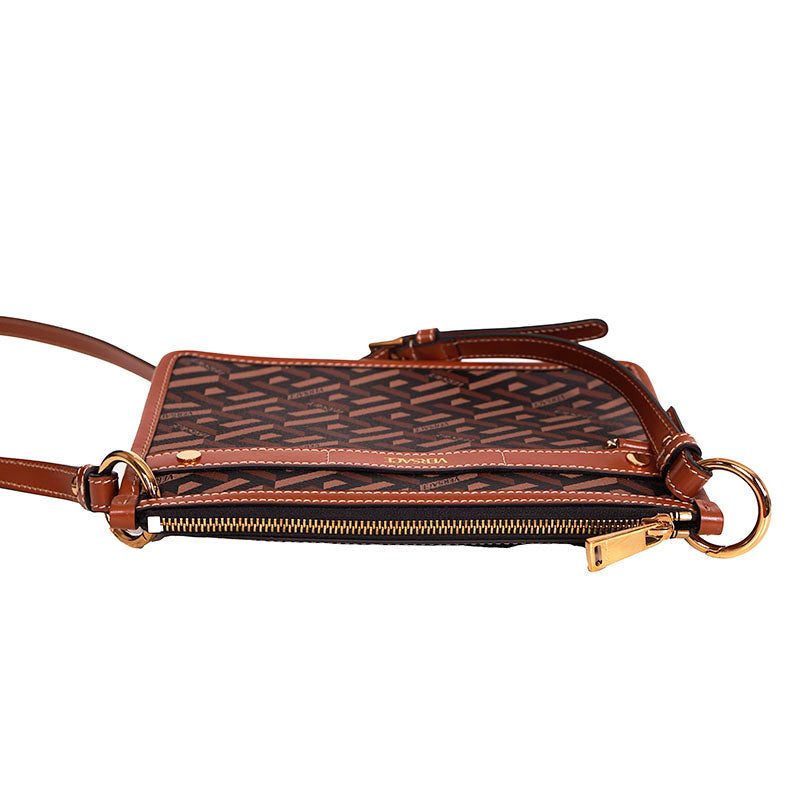 NEW $1,190 VERSACE RUNWAY Caramel LA GRECA Signature Small Pouch CROSSBODY BAG
