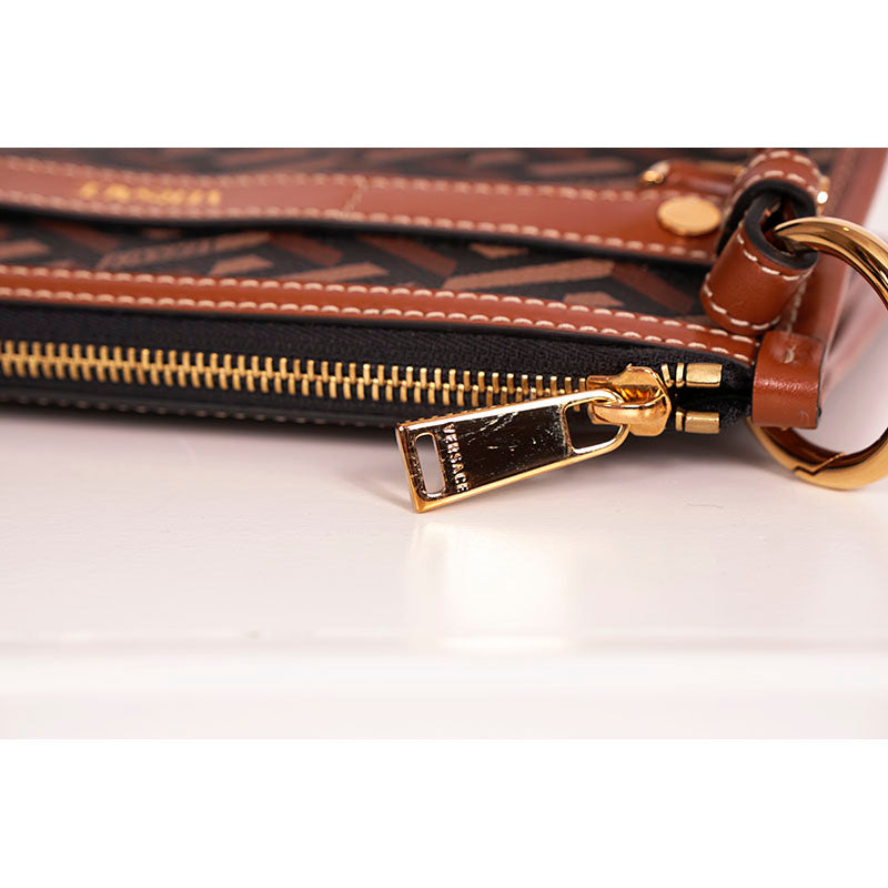 NEW $1,190 VERSACE RUNWAY Caramel LA GRECA Signature Small Pouch CROSSBODY BAG