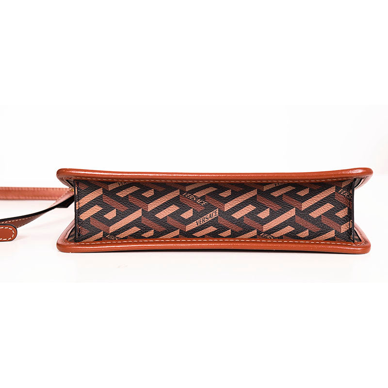 NEW $1,190 VERSACE RUNWAY Caramel LA GRECA Signature Small Pouch CROSSBODY BAG