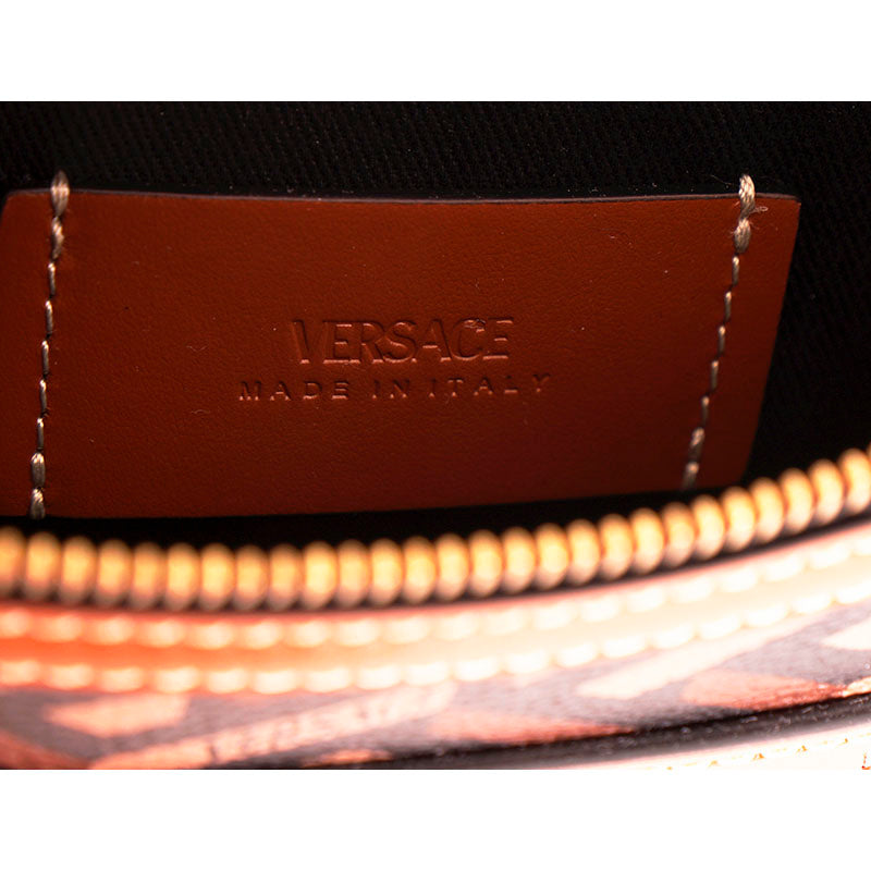 NEW $1,190 VERSACE RUNWAY Caramel LA GRECA Signature Small Pouch CROSSBODY BAG