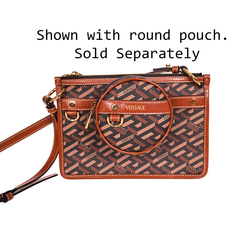 NEW $1,190 VERSACE RUNWAY Caramel LA GRECA Signature Small Pouch CROSSBODY BAG