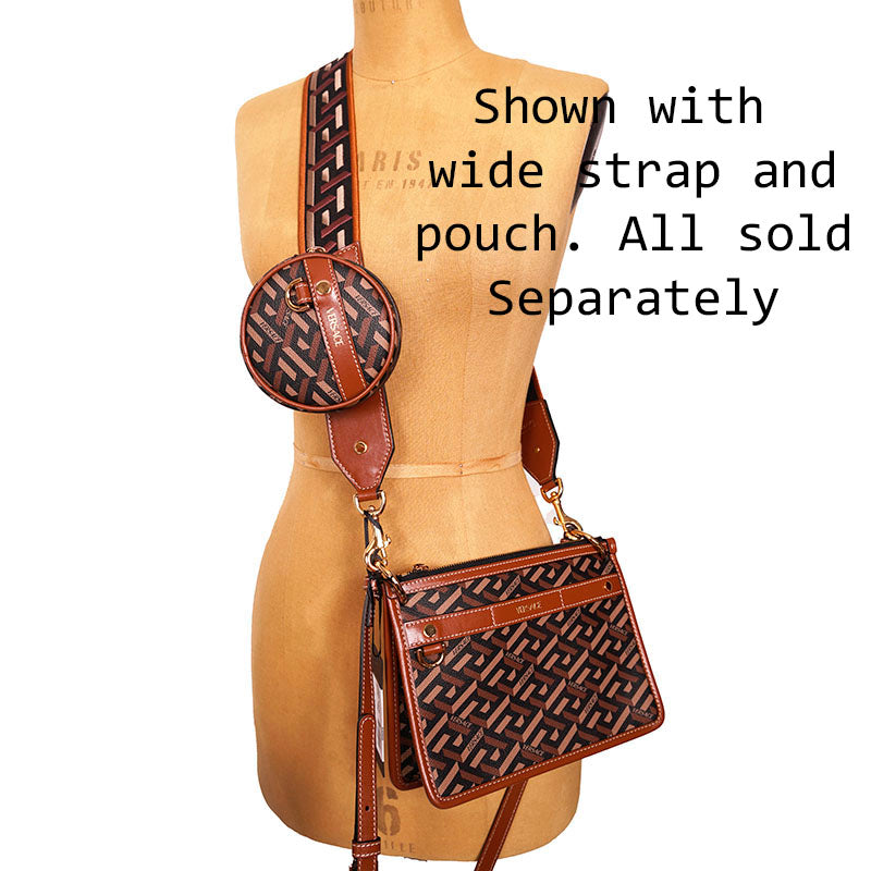 NEW $1,190 VERSACE RUNWAY Caramel LA GRECA Signature Small Pouch CROSSBODY BAG