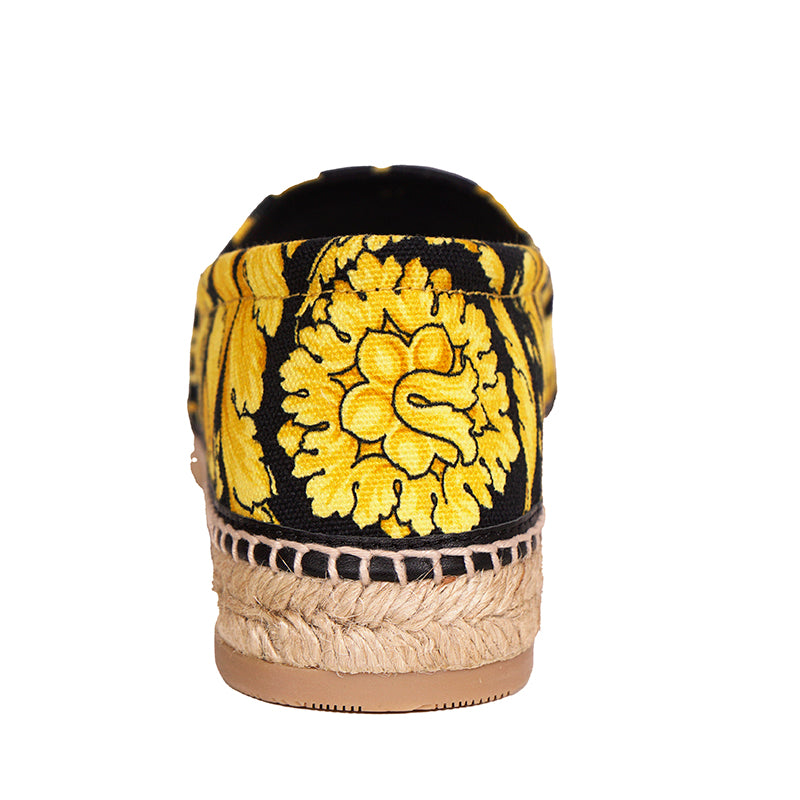 37 NEW $550 VERSACE Black Yellow CLASSIC ST BAROCCO LOGO Espadrille SUMMER FLATS