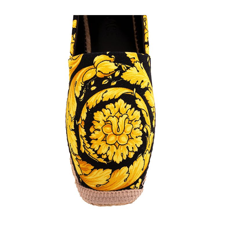 37 NEW $550 VERSACE Black Yellow CLASSIC ST BAROCCO LOGO Espadrille SUMMER FLATS