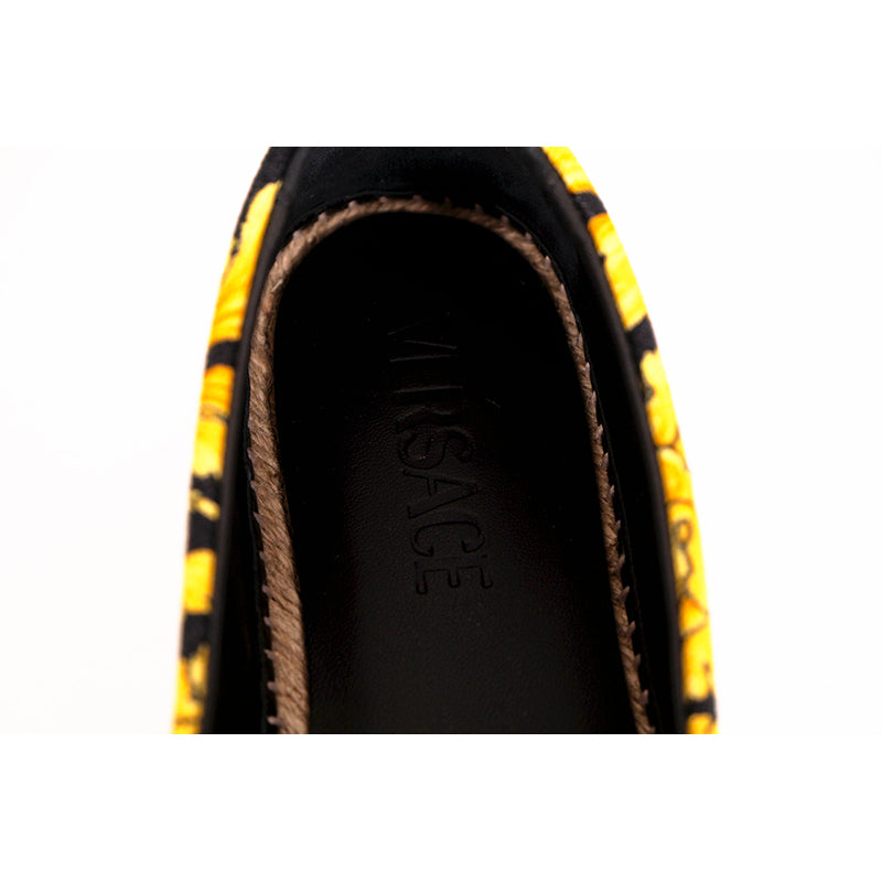 37 NEW $550 VERSACE Black Yellow CLASSIC ST BAROCCO LOGO Espadrille SUMMER FLATS