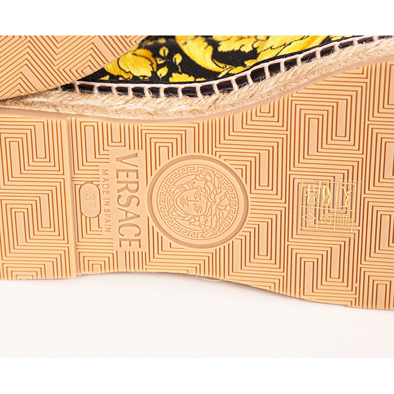 37 NEW $550 VERSACE Black Yellow CLASSIC ST BAROCCO LOGO Espadrille SUMMER FLATS