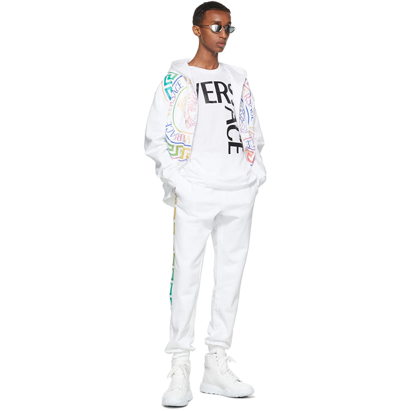 sz XL NEW $1625 VERSACE Men's White NEON RAINBOW MEDUSA Hoodie SWEATSHIRT JACKET