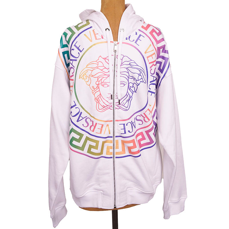 sz XL NEW $1625 VERSACE Men's White NEON RAINBOW MEDUSA Hoodie SWEATSHIRT JACKET