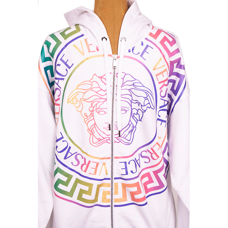sz XL NEW $1625 VERSACE Men's White NEON RAINBOW MEDUSA Hoodie SWEATSHIRT JACKET