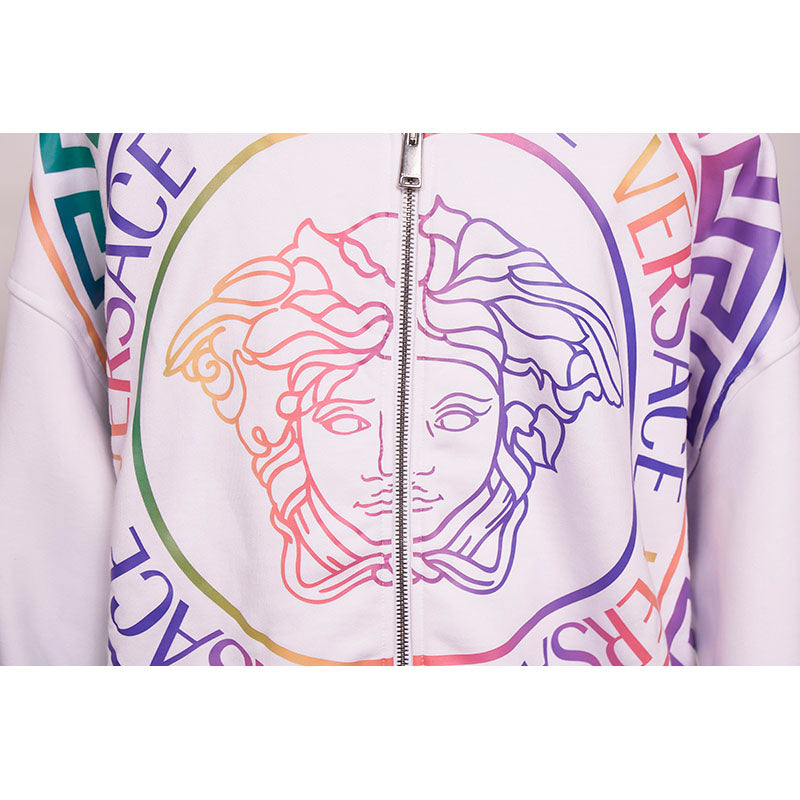 sz XL NEW $1625 VERSACE Men's White NEON RAINBOW MEDUSA Hoodie SWEATSHIRT JACKET