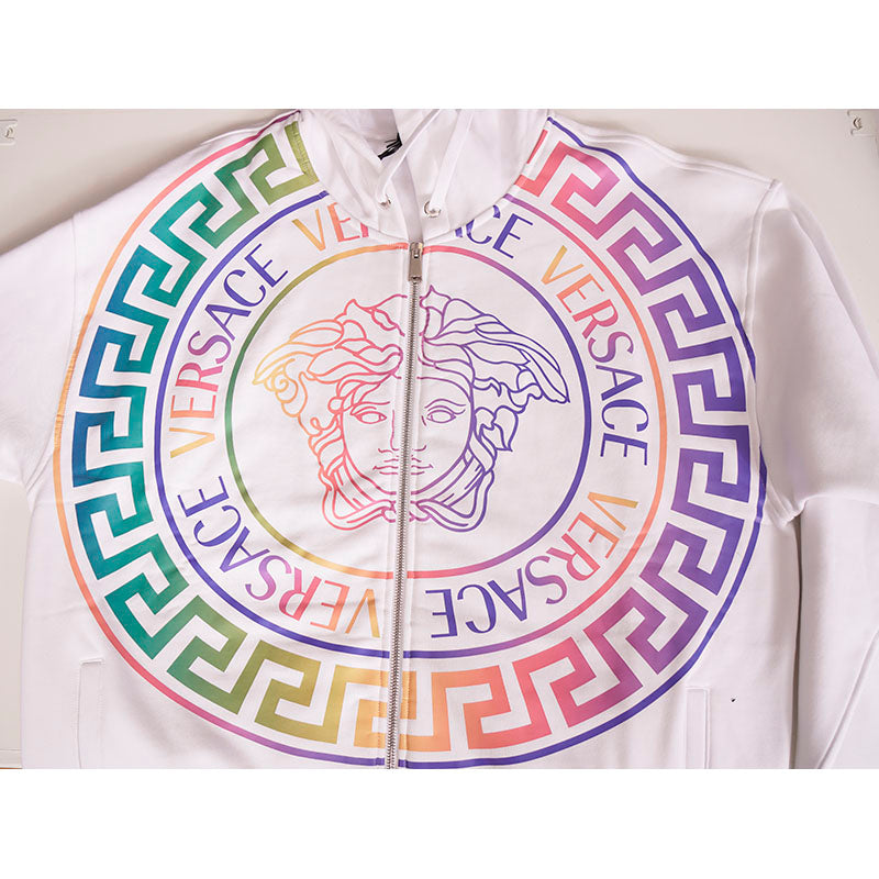 sz XL NEW $1625 VERSACE Men's White NEON RAINBOW MEDUSA Hoodie SWEATSHIRT JACKET