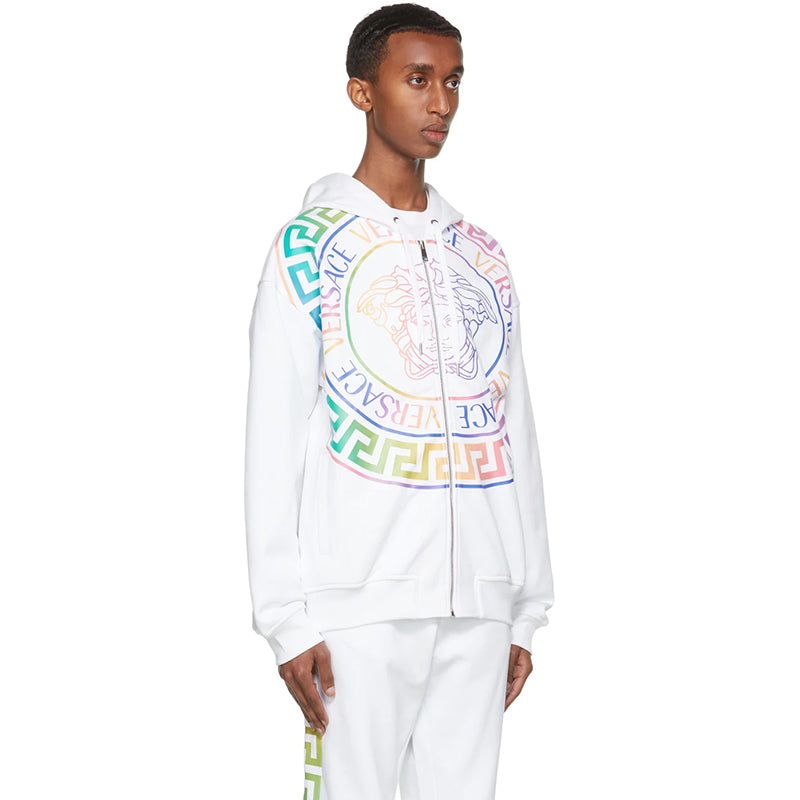 sz XL NEW $1625 VERSACE Men's White NEON RAINBOW MEDUSA Hoodie SWEATSHIRT JACKET