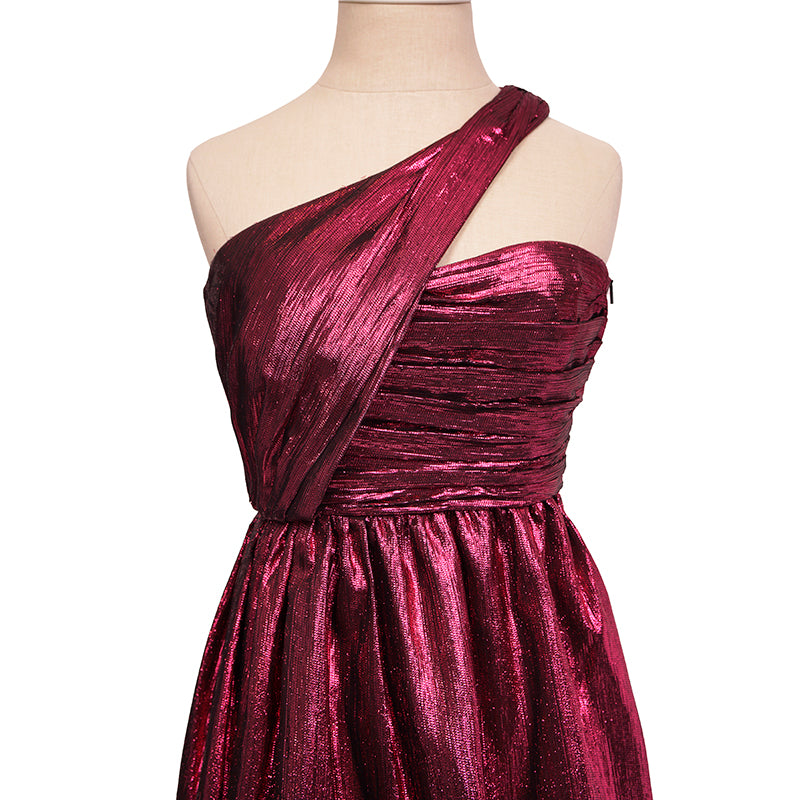 36 NEW $3290 SAINT LAURENT Fuchsia Pink LAME ONE SHOULDER MINI Cocktail DRESS XS