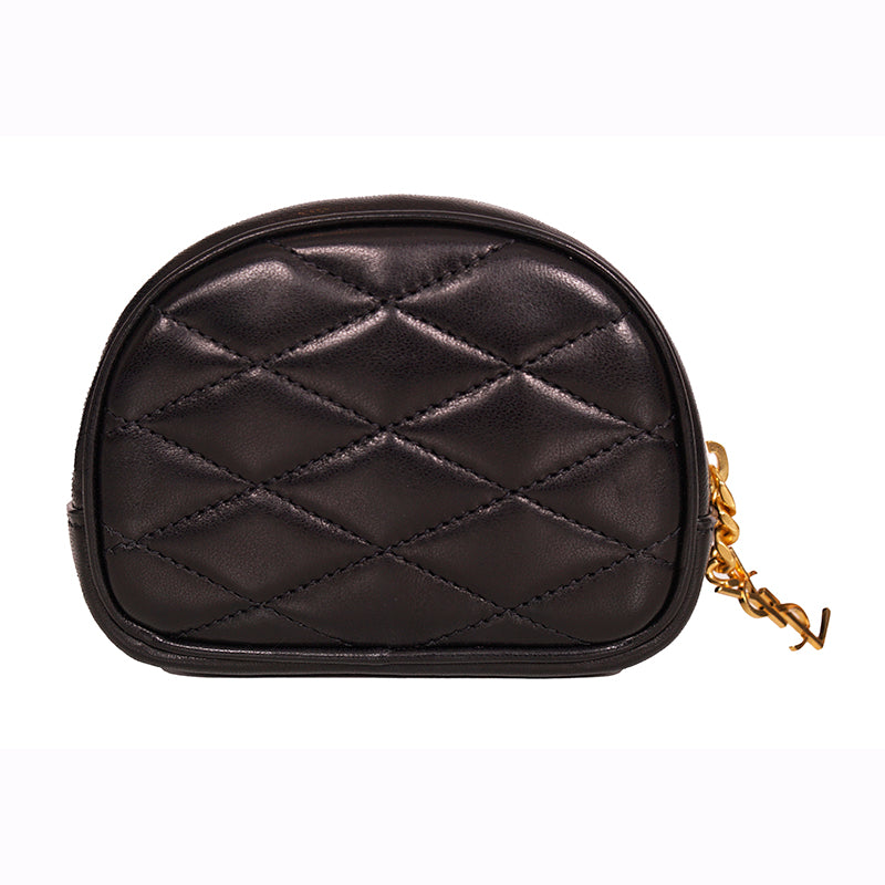 NEW $575 SAINT LAURENT Black Quilted Lambskin Leather LOLITA Cosmetic POUCH BAG