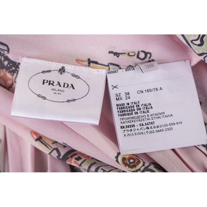 sz 40 NEW $1890 PRADA Pink ROBOT PRINT Drawstring Hem Sleeveless Resort DRESS
