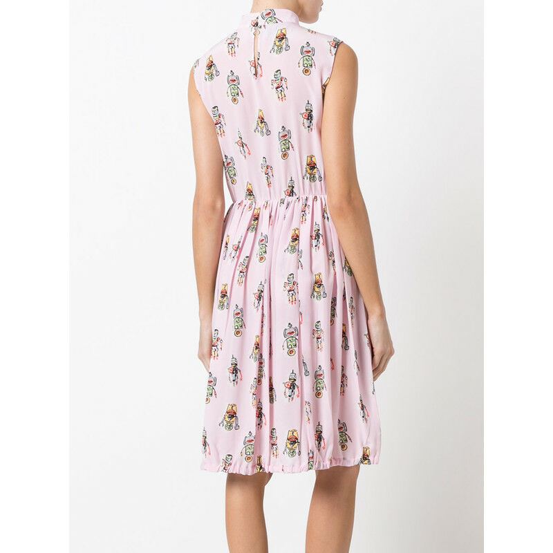 sz 40 NEW $1890 PRADA Pink ROBOT PRINT Drawstring Hem Sleeveless Resort DRESS