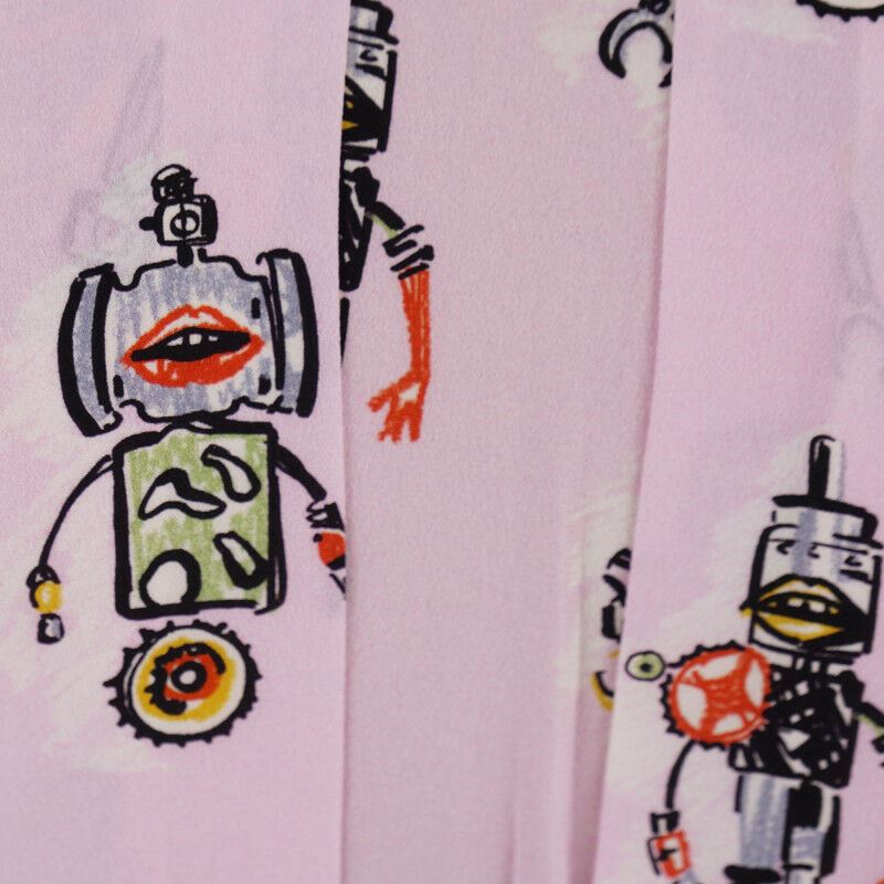sz 40 NEW $1890 PRADA Pink ROBOT PRINT Drawstring Hem Sleeveless Resort DRESS