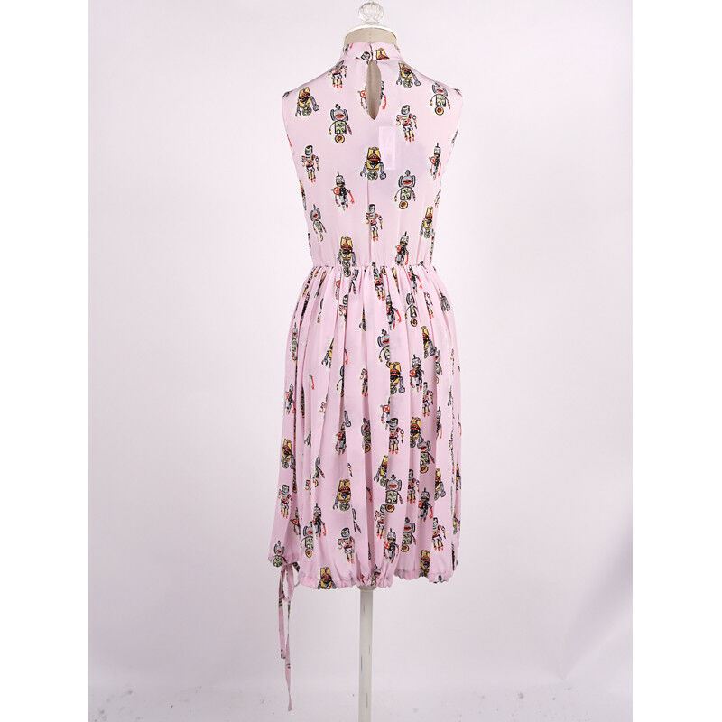 sz 40 NEW $1890 PRADA Pink ROBOT PRINT Drawstring Hem Sleeveless Resort DRESS