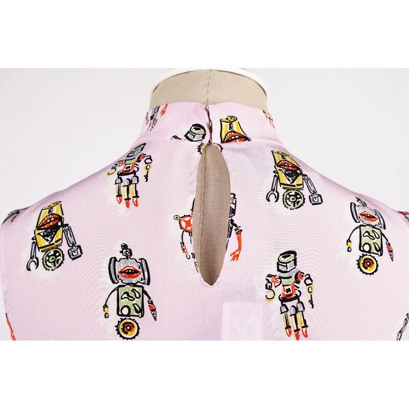 sz 40 NEW $1890 PRADA Pink ROBOT PRINT Drawstring Hem Sleeveless Resort DRESS