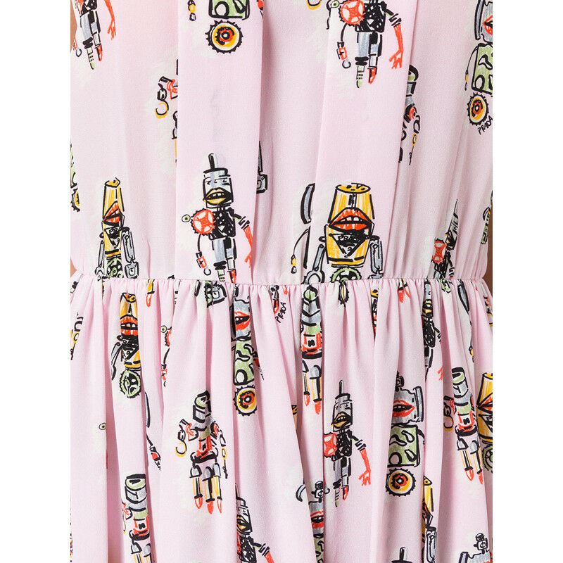 sz 40 NEW $1890 PRADA Pink ROBOT PRINT Drawstring Hem Sleeveless Resort DRESS