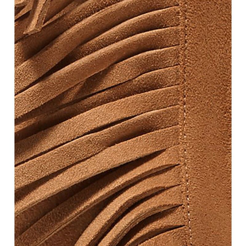37.5 NEW $895 SAINT LAURENT Tan Suede 70 BABIES Fringe Boho ANKLE BOOTS