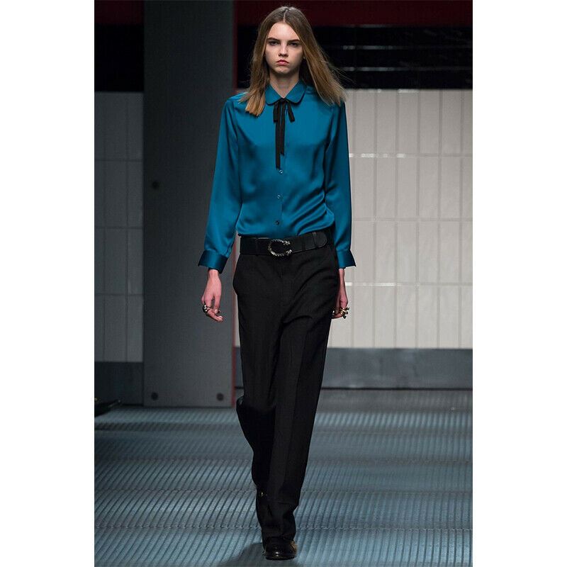 38 NEW $900 GUCCI RUNWAY Black Wool Mohair Rigid Texture CLASSIC TROUSER PANTS
