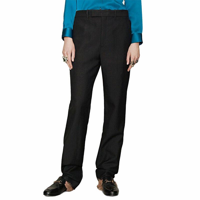 38 NEW $900 GUCCI RUNWAY Black Wool Mohair Rigid Texture CLASSIC TROUSER PANTS