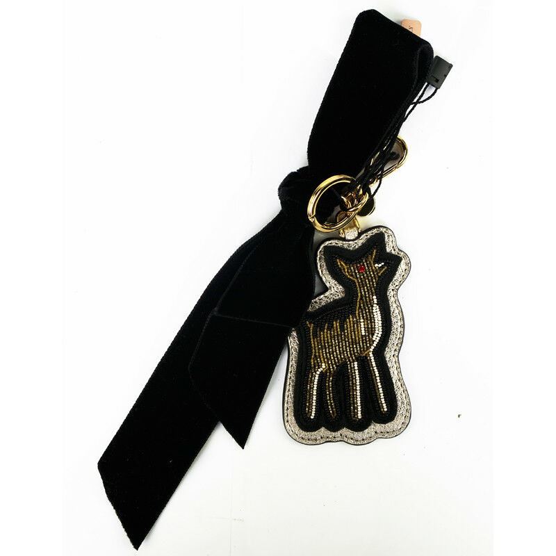 NEW $525 MIU MIU Beaded Embellished DEER & Black Velvet BOW Bag KEYCHAIN TRICK