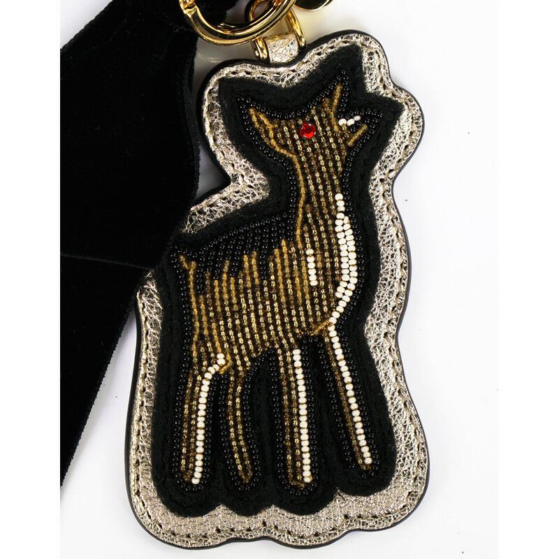 NEW $525 MIU MIU Beaded Embellished DEER & Black Velvet BOW Bag KEYCHAIN TRICK