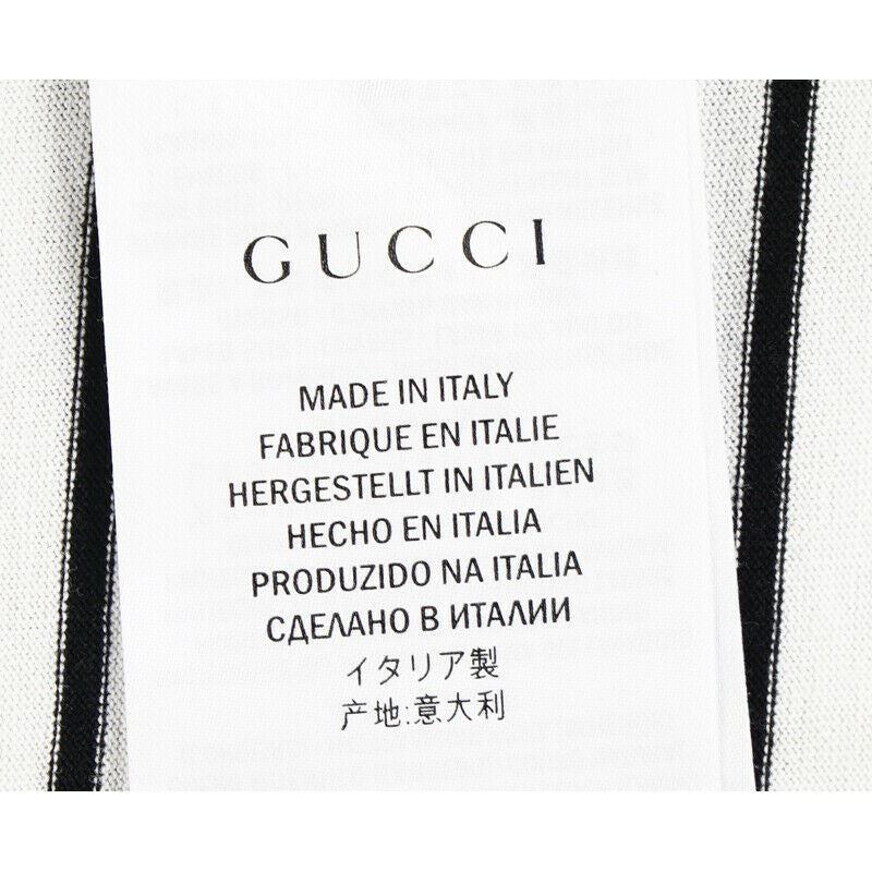 sz L NEW $795 GUCCI White Black Stripe LEATHER TRIM Summer Sleeveless Tank TOP