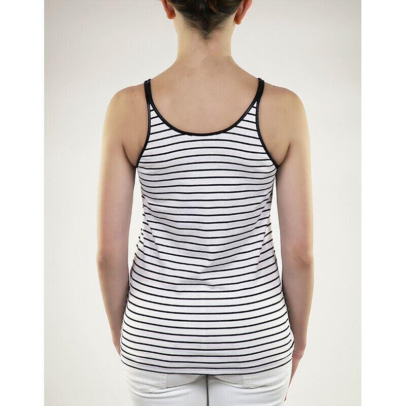 sz L NEW $795 GUCCI White Black Stripe LEATHER TRIM Summer Sleeveless Tank TOP