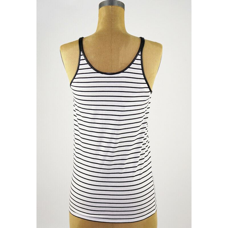 sz L NEW $795 GUCCI White Black Stripe LEATHER TRIM Summer Sleeveless Tank TOP