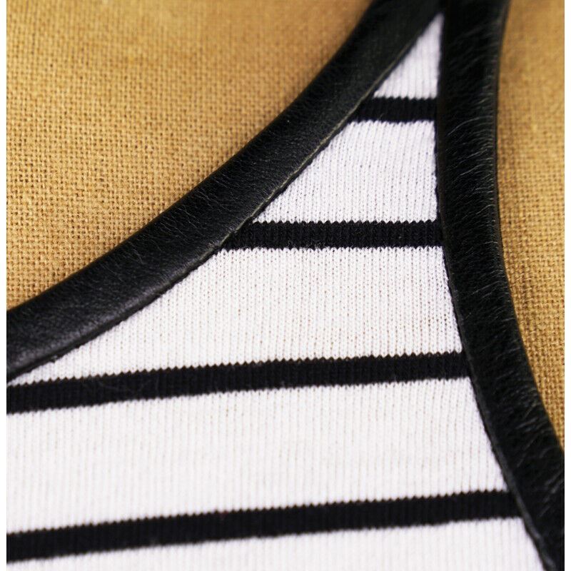 sz L NEW $795 GUCCI White Black Stripe LEATHER TRIM Summer Sleeveless Tank TOP