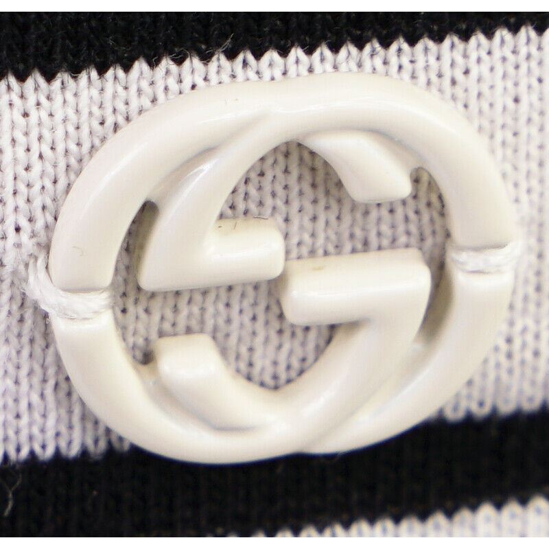 sz L NEW $795 GUCCI White Black Stripe LEATHER TRIM Summer Sleeveless Tank TOP