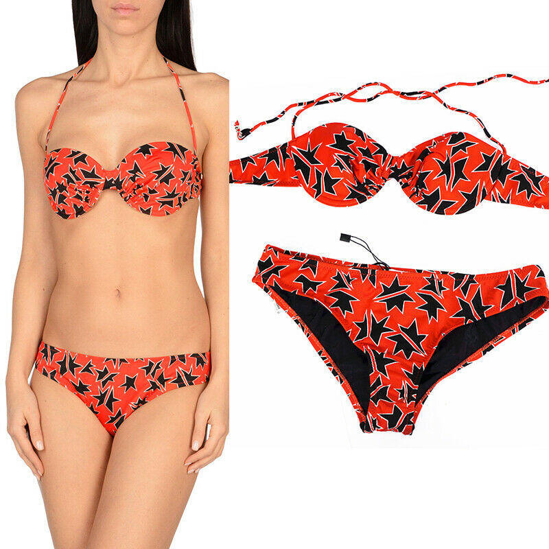 36 XXS NEW $880 MIU MIU Red Black White STAR PRINT Classic Summer BIKINI SWIMSUIT XS