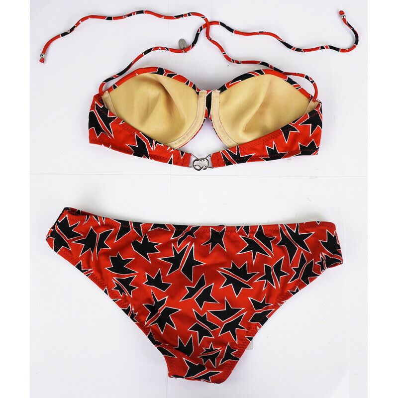 36 XXS NEW $880 MIU MIU Red Black White STAR PRINT Classic Summer BIKINI SWIMSUIT XS