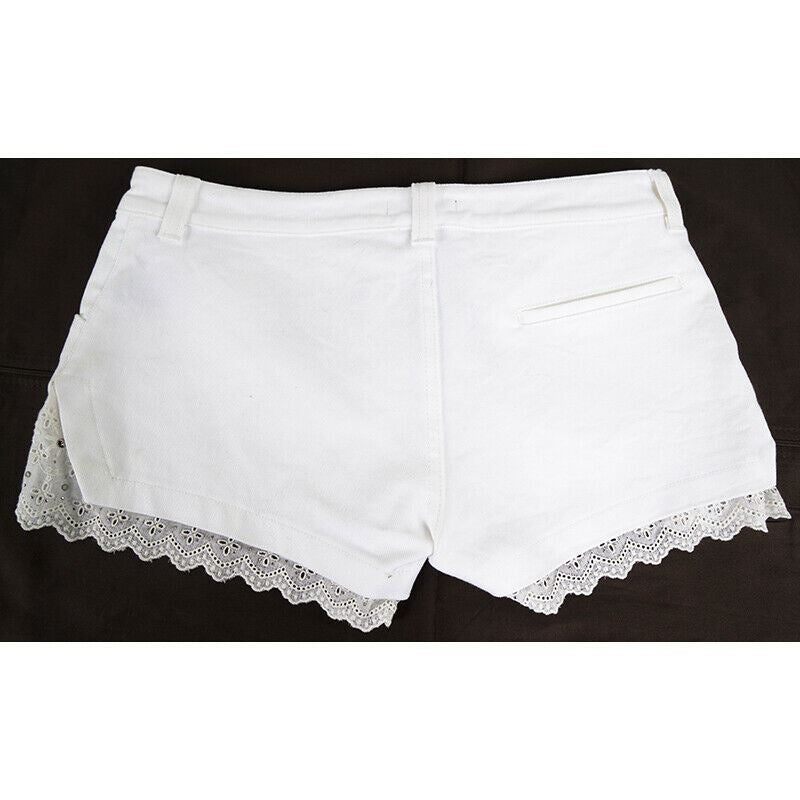 sz 42 S NEW $422 ROBERTO CAVALLI Ivory Cotton LACE TRIM Low Rise FLIRTY SHORTS