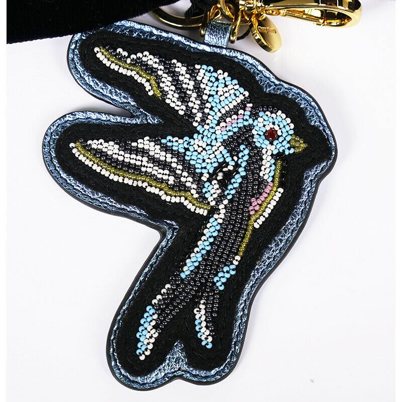 NEW $495 MIU MIU Beaded Embellished SPARROW Black Velvet BOW Bag KEYCHAIN TRICK