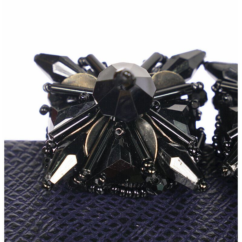 NEW $495 PRADA Black Gunmetal BEADED & METAL GOTHIC Bold CLIP EARRINGS w/ BOX!