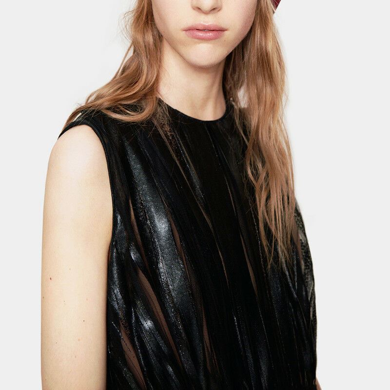 sz 38 NEW $3,600 GUCCI RUNWAY Black Laminate TULLE Plissé NUDE SILK LINING DRESS