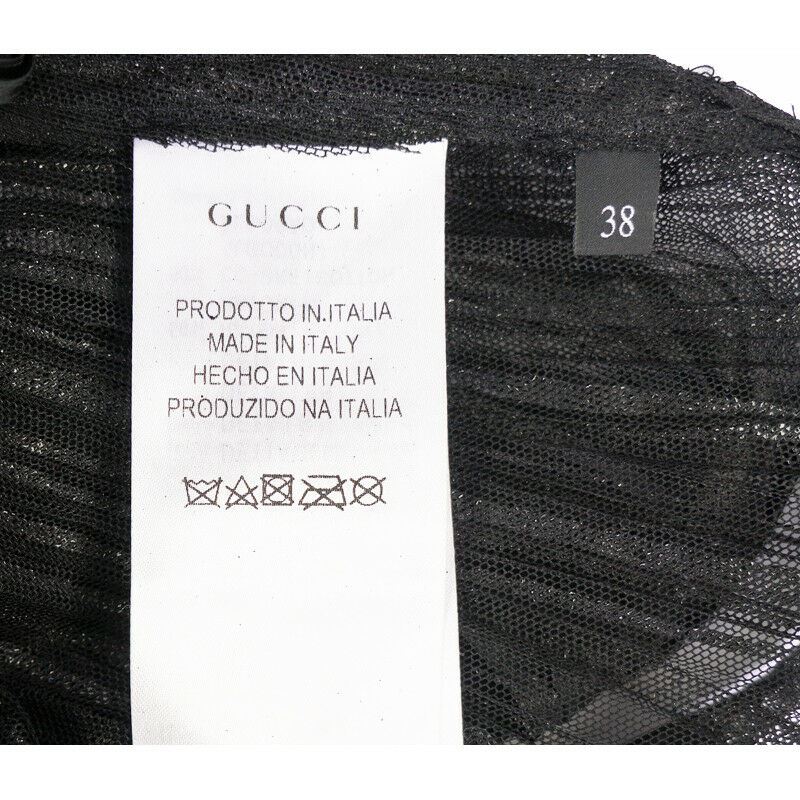 sz 38 NEW $3,600 GUCCI RUNWAY Black Laminate TULLE Plissé NUDE SILK LINING DRESS