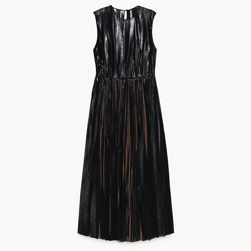 sz 38 NEW $3,600 GUCCI RUNWAY Black Laminate TULLE Plissé NUDE SILK LINING DRESS