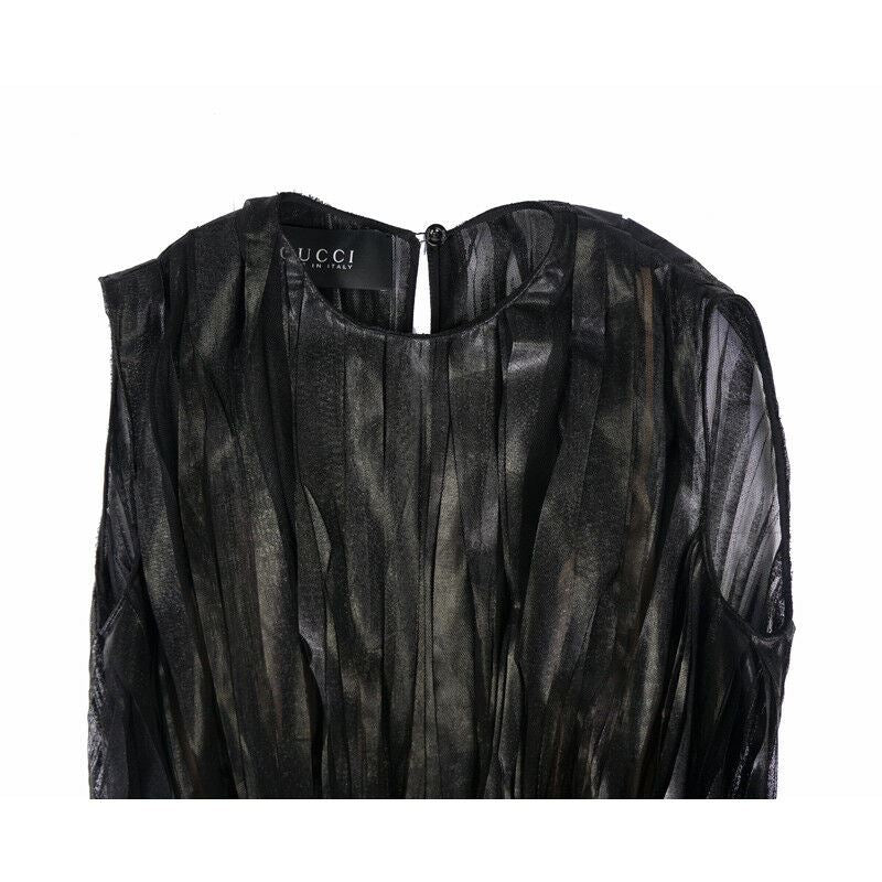 sz 38 NEW $3,600 GUCCI RUNWAY Black Laminate TULLE Plissé NUDE SILK LINING DRESS