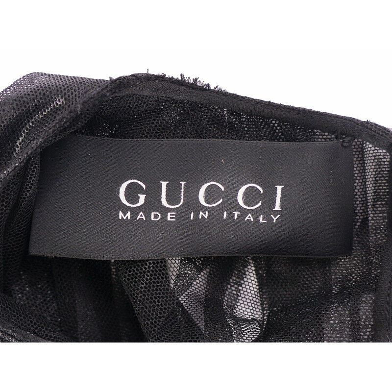 sz 38 NEW $3,600 GUCCI RUNWAY Black Laminate TULLE Plissé NUDE SILK LINING DRESS