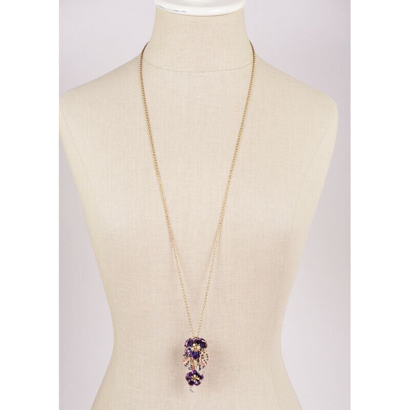 NEW $780 ROBERTO CAVALLI Gold Tone SNAKE FLOWER Enamel Swarovki Crystal NECKLACE