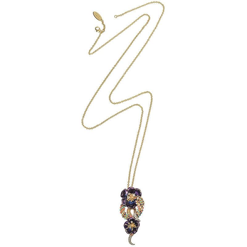 NEW $780 ROBERTO CAVALLI Gold Tone SNAKE FLOWER Enamel Swarovki Crystal NECKLACE