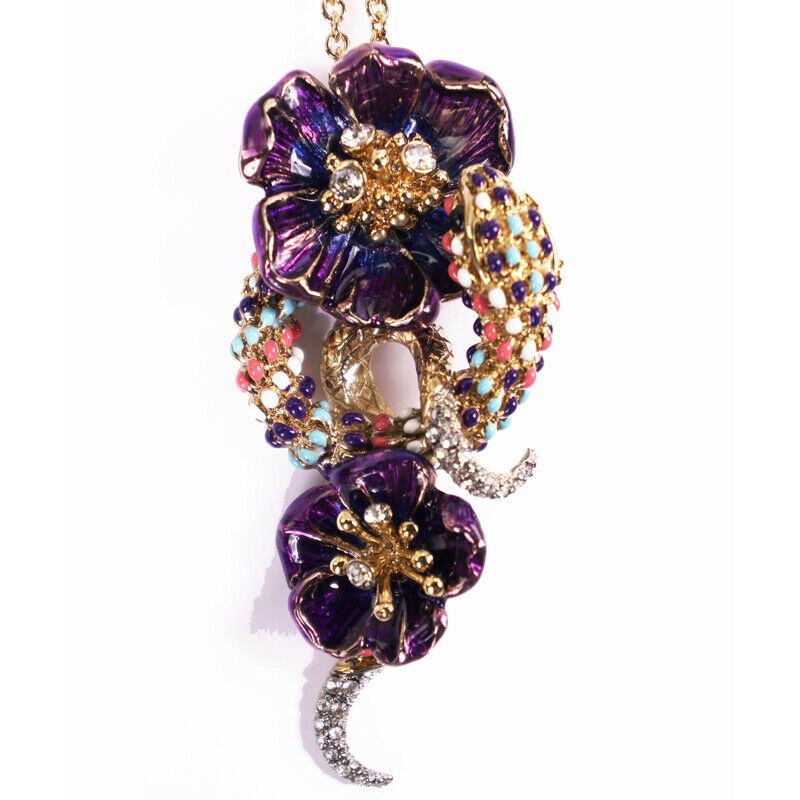 NEW $780 ROBERTO CAVALLI Gold Tone SNAKE FLOWER Enamel Swarovki Crystal NECKLACE